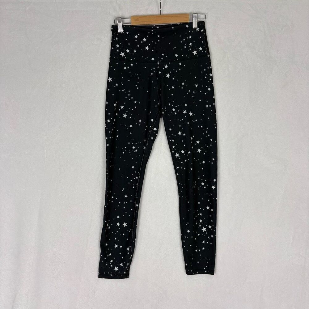 Wildfox Sport Black with White Star‎ Print High Waisted Leggings Size Medium
